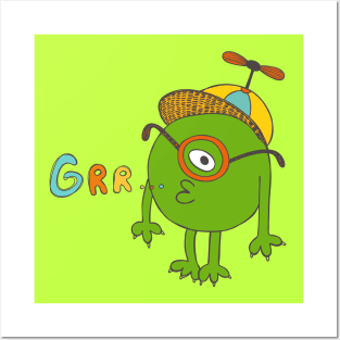 Funny Green Monster in a Hat Posters and Art